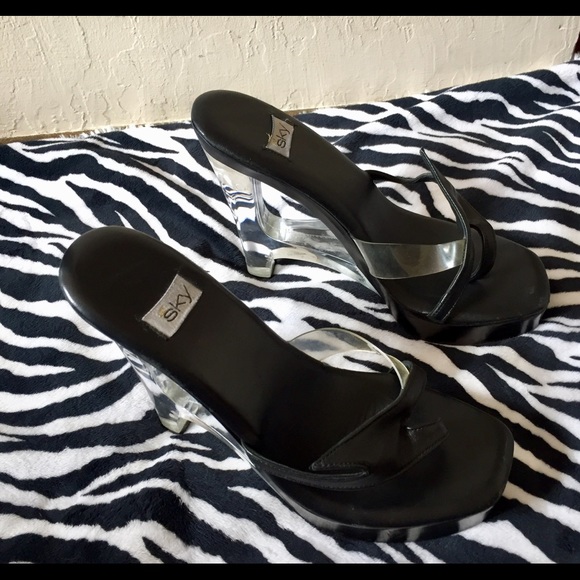 Eclectic SKY designer brand black clear lucite slideon heels 7M - Picture 3 of 7
